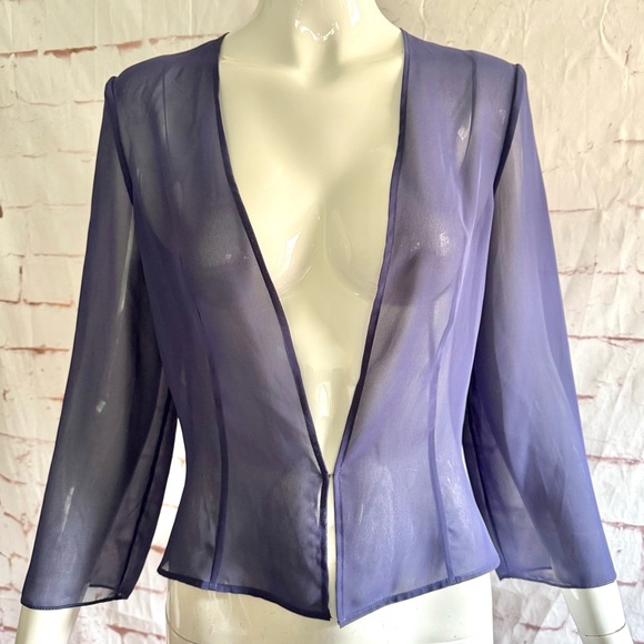Sheer lightweight Periwinkle Blue Three Quarter Inch Sleeve Shrug Jacket Top XS - Picture 1 of 15